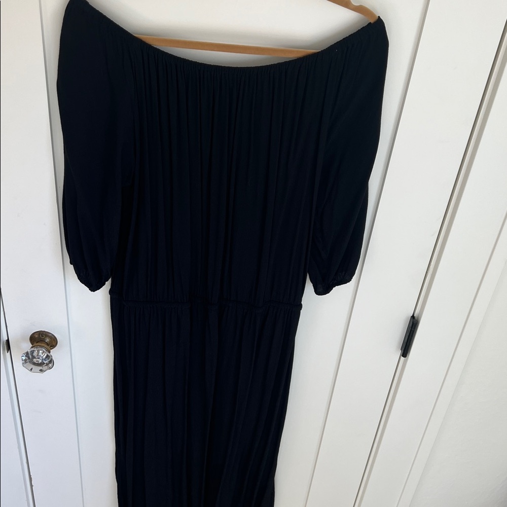🕶️Who What Wear Black 3/4 Sleeve Off Shoulder Scoop Dress XL Milkmaid Peasant - Picture 4 of 4